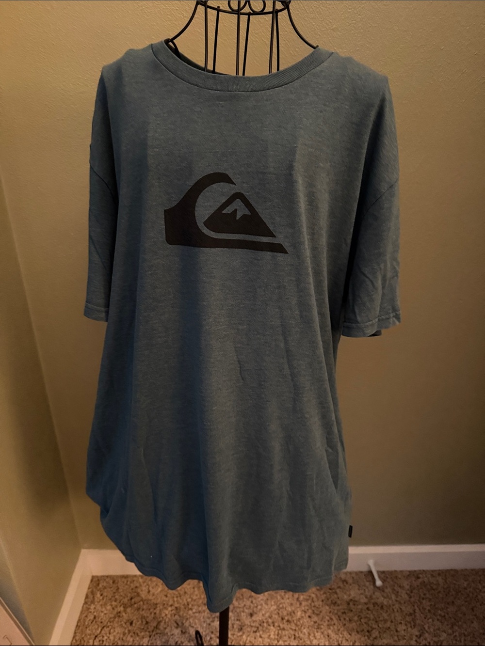 Quiksilver Slate Blue Short Sleeve Logo Tee with Black Print